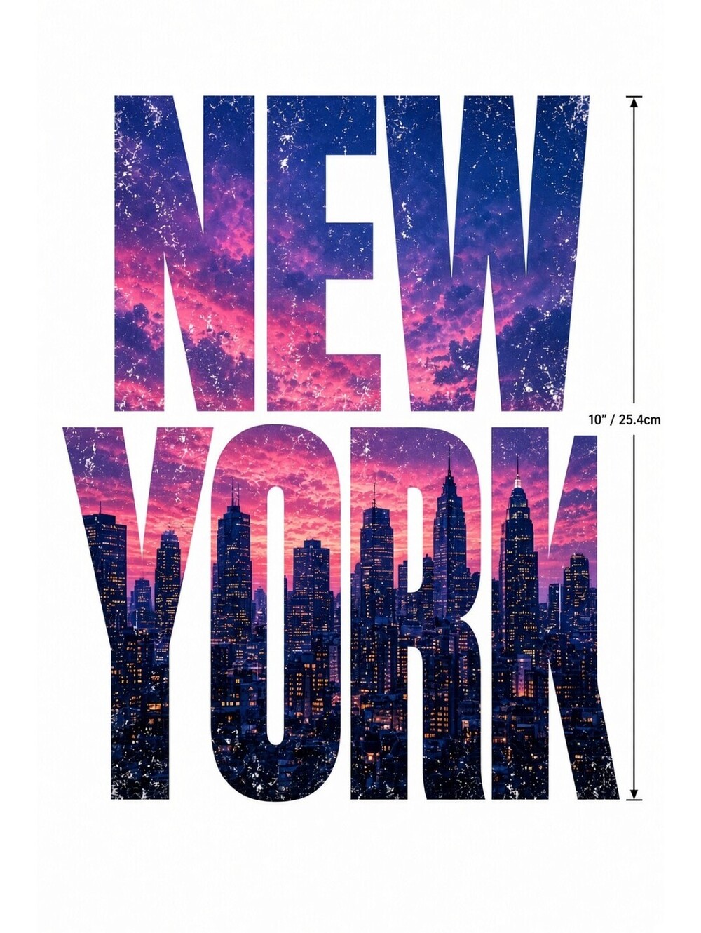 4PCS DTF Transfer New York City Skyline Sunset Letters 10in Iron On